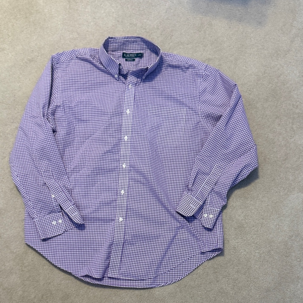 Lauren Ralph Lauren Men's Purple Check Shirt classic fit no iron
